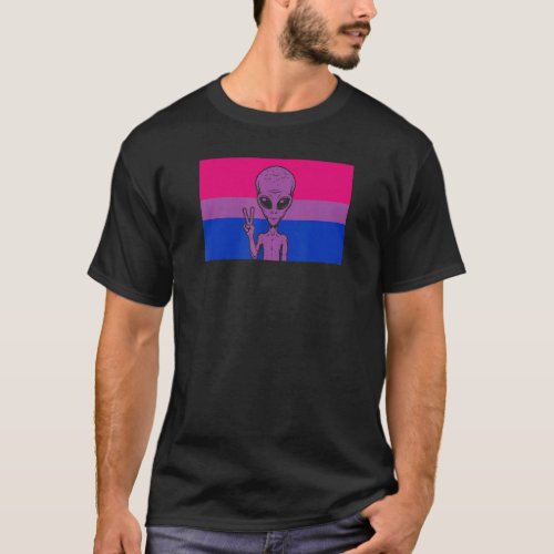 Alien Head Ufo Peace Sign Gaylien Bisexual Pride F T_Shirt