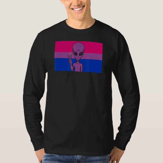 Alien Head Ufo Peace Sign Gaylien Bisexual Pride F T-Shirt (Front)