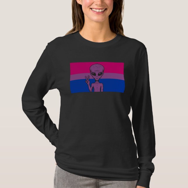 Alien Head UFO Peace Sign Gaylien Bisexual Pride F T-Shirt (Front)