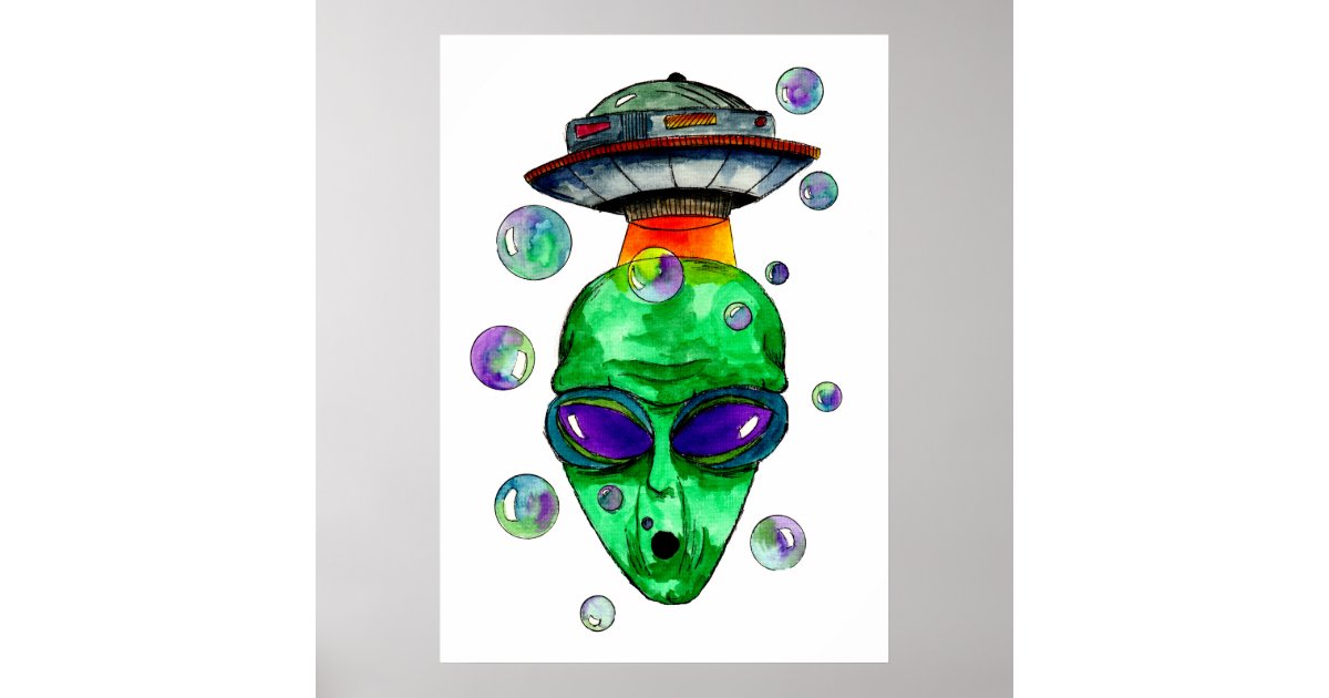 Alien Head with Bubbles Poster | Zazzle