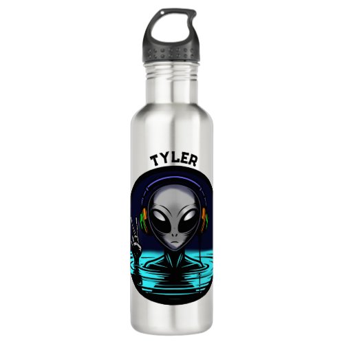 Alien Headphones giving Peace Sign Personalized Stainless Steel Water Bottle