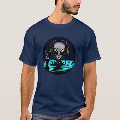 Alien Headphones giving Peace Sign  T_Shirt