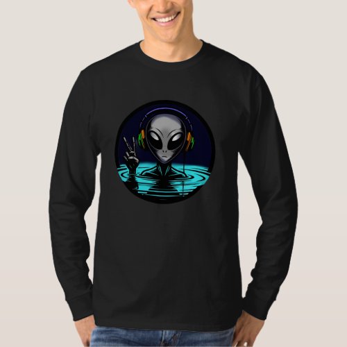 Alien Headphones giving Peace Sign  T_Shirt