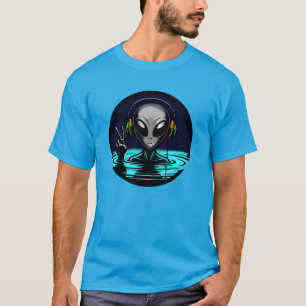Alien Headphones giving Peace Sign  T-Shirt