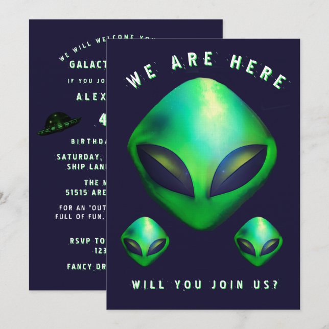 Alien Heads 40th Birthday Party Invitation (Front/Back)
