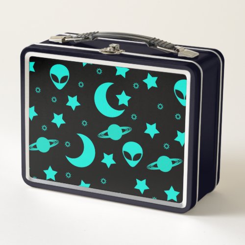 Alien Heads in Stars Outer Space Metal Lunch Box