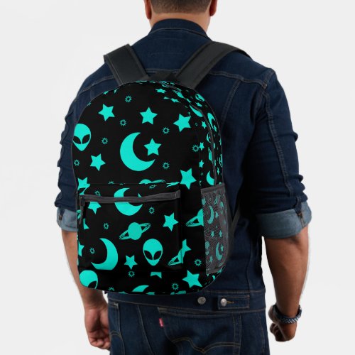 Alien Heads in Stars Outer Space Printed Backpack