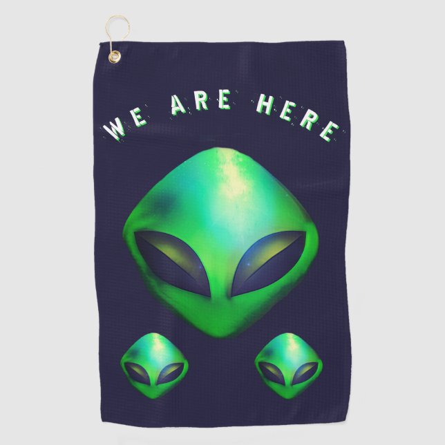 Alien Heads "We Are Here"  Golf Towel (Front)