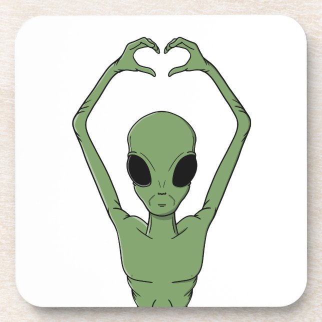 Alien Heart Pose Beverage Coaster (Front)