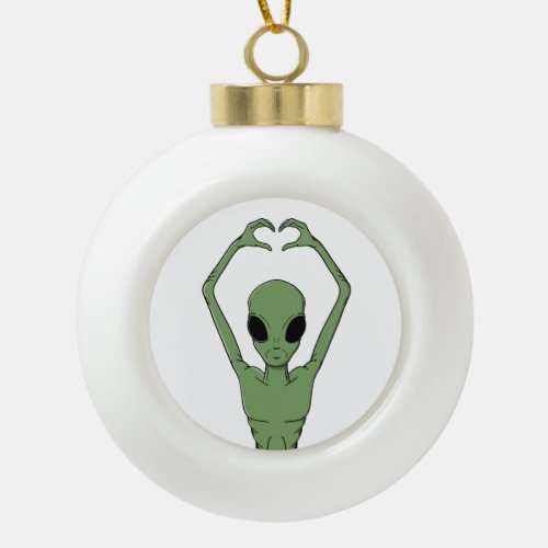 Alien Heart Pose Ceramic Ball Christmas Ornament