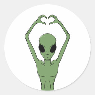 Alien Heart Pose Classic Round Sticker