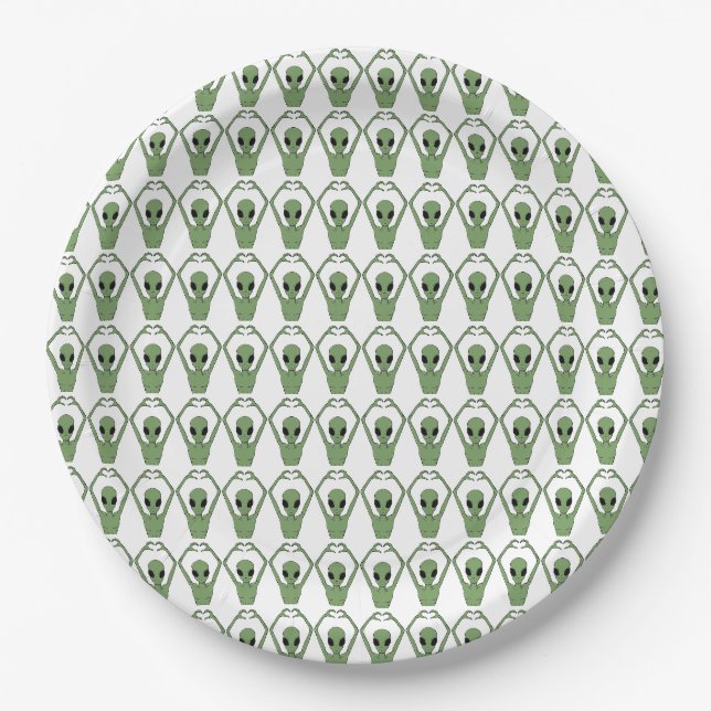 Alien Heart Pose Paper Plates (Front)