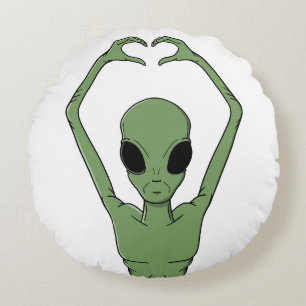 Alien Heart Pose Round Pillow
