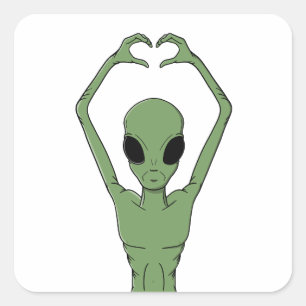 Alien Heart Pose Square Sticker