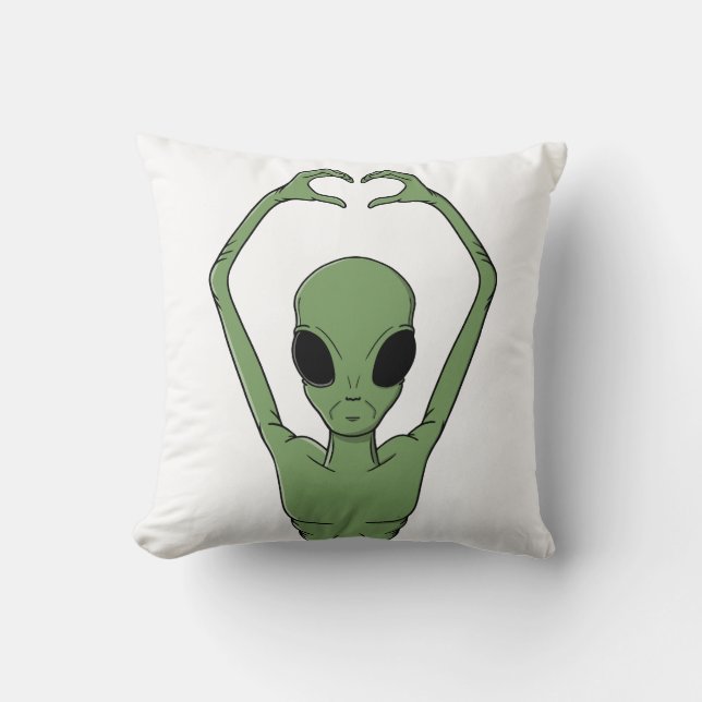 Alien Heart Pose Throw Pillow (Front)