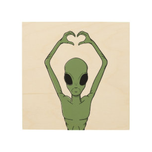 Alien Heart Pose Wood Wall Art
