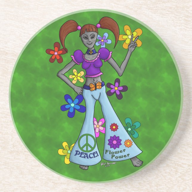 Alien Hippy Sandstone Coaster (Front)