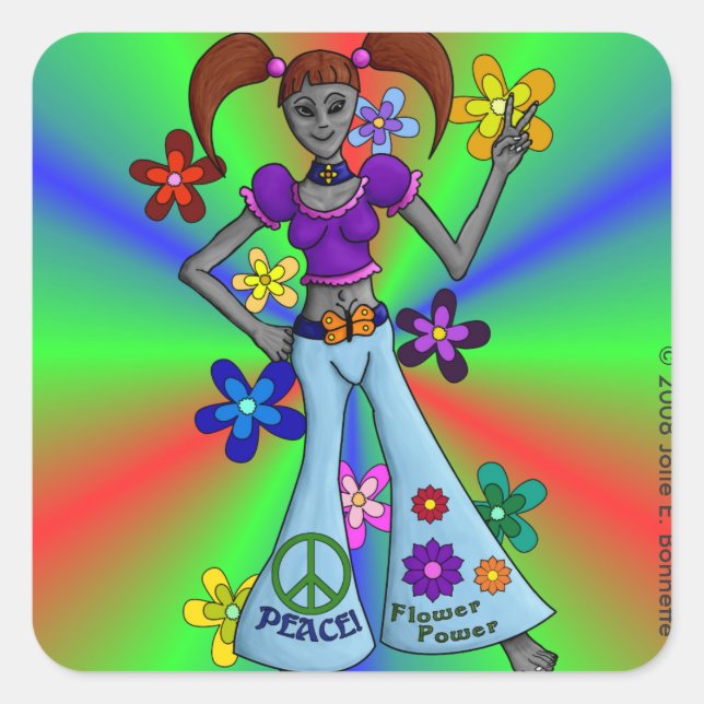 Alien Hippy Square Sticker (Front)
