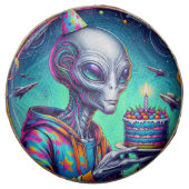 Alien holding Birthday Cake Chocolate Covered Oreo (Front)