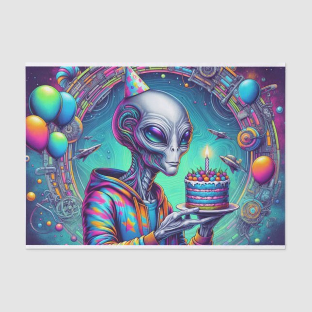 Alien holding Birthday Cake  Tissue Paper (Front)