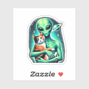 Alien Holding Calico Cat Sticker