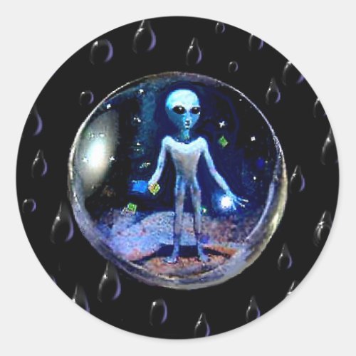 Alien in a Bubble Classic Round Sticker