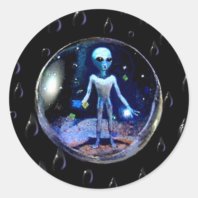 Alien in a Bubble Classic Round Sticker (Front)