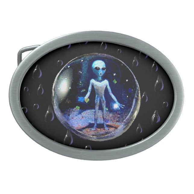 Alien in a Bubble Oval Belt Buckle (Front)