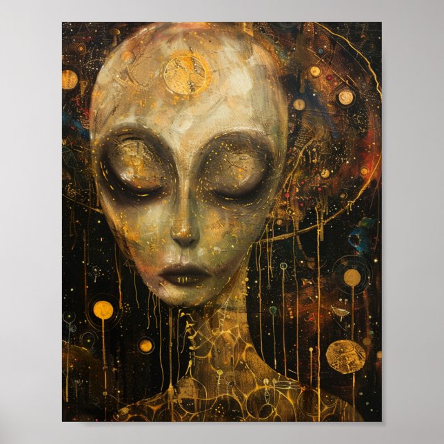 Alien in a Klimt Style Poster (Front)