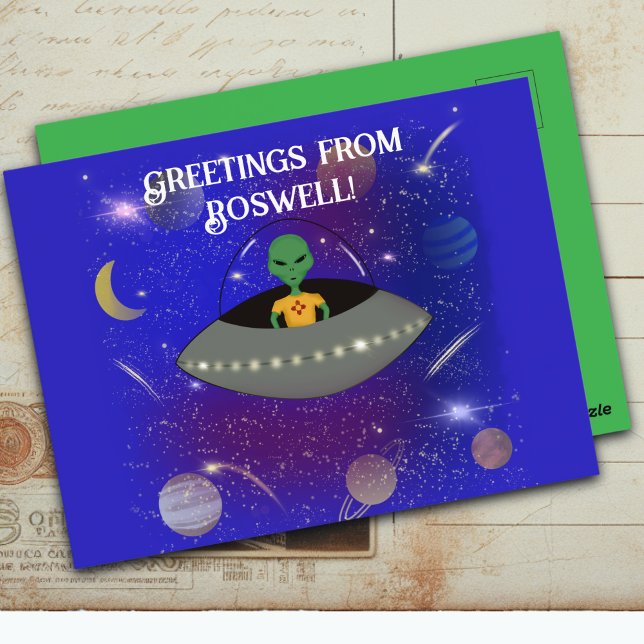  Alien in a Spaceship Wearing a New Mexico t-shirt Postcard (Creator Uploaded)