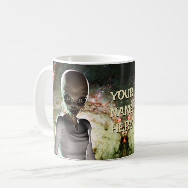 Alien in galaxy. Personalized Coffee Mug (Front Left)