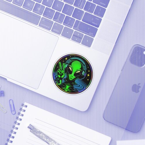 Alien in Headphones giving Peace Sign  Sticker