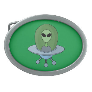 Alien in his little spaceship belt buckle