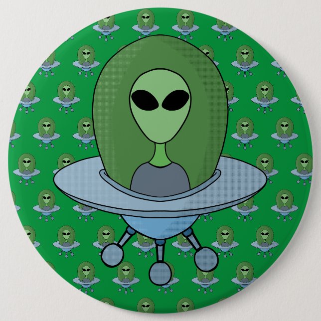Alien in his little spaceship button (Front)