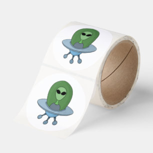 Alien in his little spaceship classic round sticker