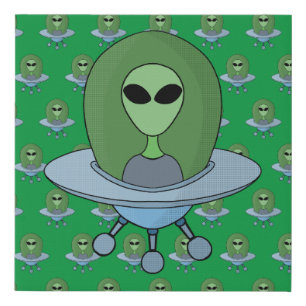 Alien in his little spaceship faux canvas print