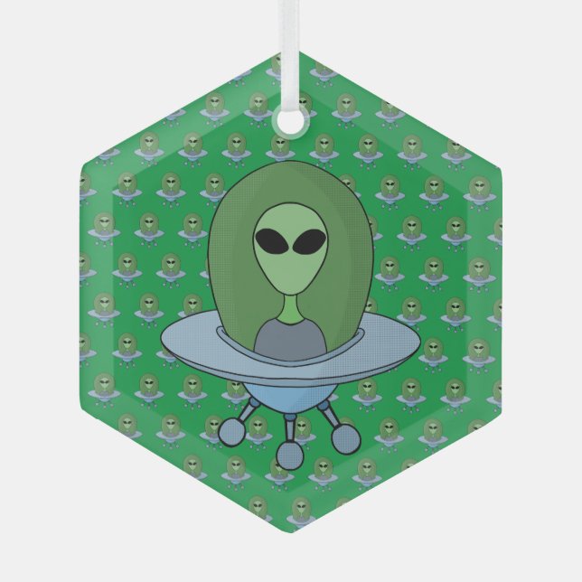 Alien in his little spaceship glass ornament (Front)