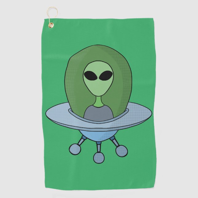 Alien in his little spaceship golf towel (Front)