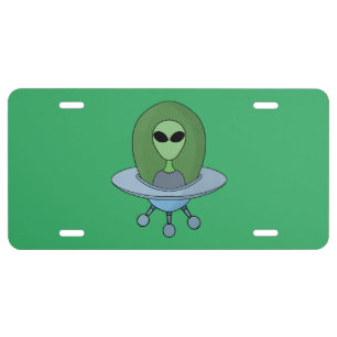 Alien in his little spaceship license plate