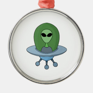 Alien in his little spaceship metal ornament
