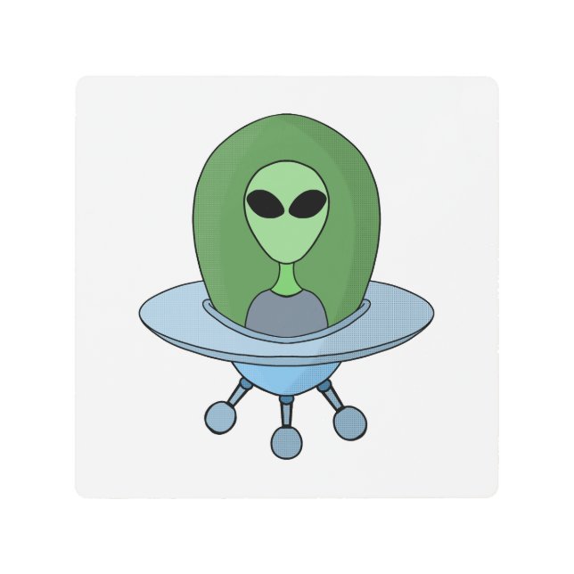 Alien in his little spaceship metal print (Front)