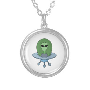 Alien in his little spaceship silver plated necklace