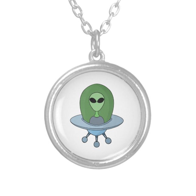 Alien in his little spaceship silver plated necklace (Front)