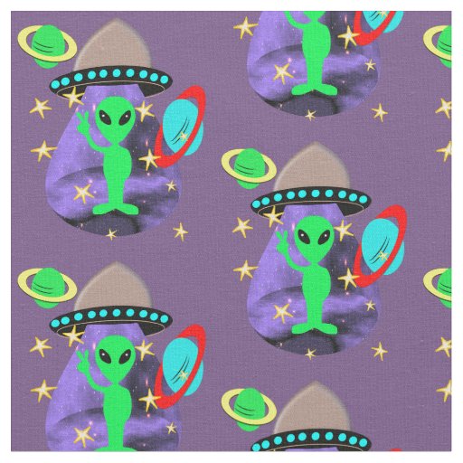 Alien In Outer Space fun Kids Cute Fabric