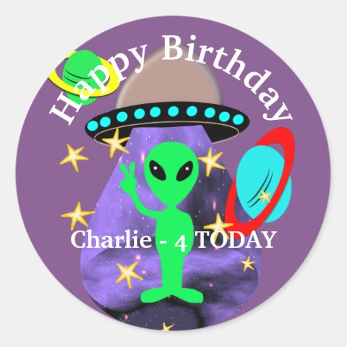 Alien In Outer Space fun Kids Cute Party Classic Round Sticker