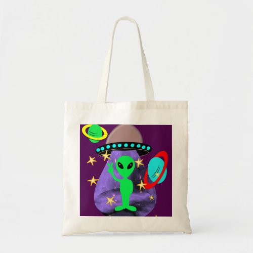 Alien In Outer Space fun Kids Cute Party Tote Bag