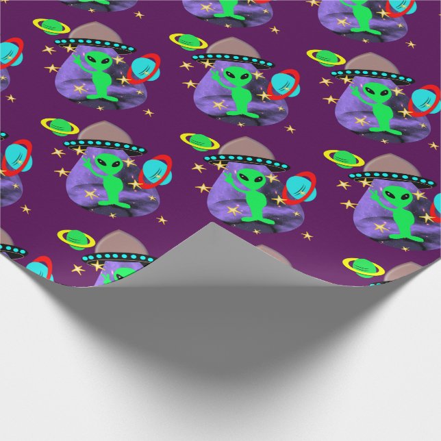 Alien In Outer Space fun Kids Cute Party Wrapping Paper (Corner)