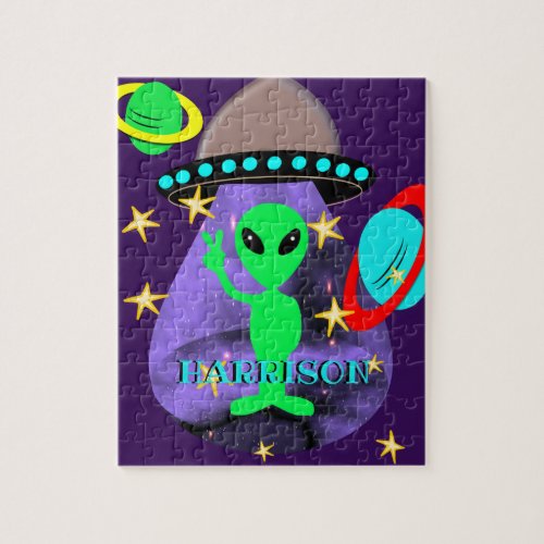 Alien In Outer Space fun Kids Personalized Jigsaw Puzzle
