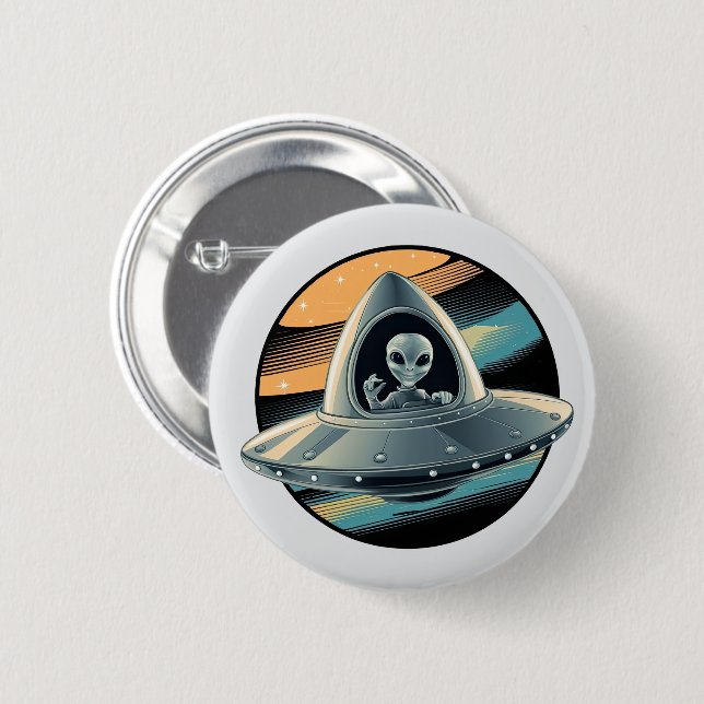 Alien in Spaceship Button (Front & Back)