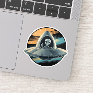 Alien in Spaceship Sticker